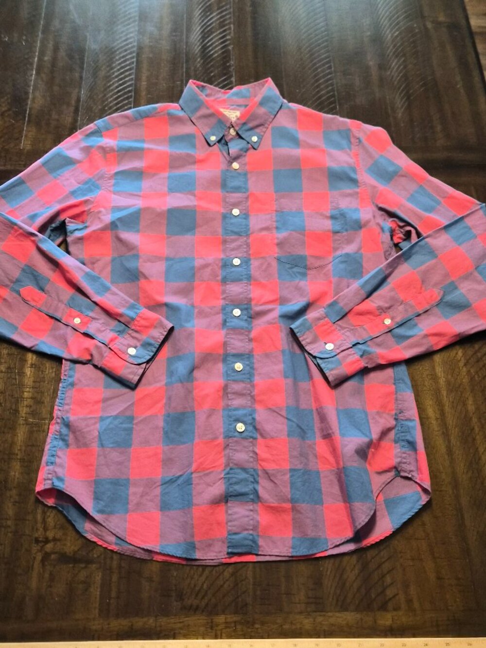 J. Crew Slim Fit Cotton Button Up Long Sleeve Shirt Plaid Mens M Pink G850